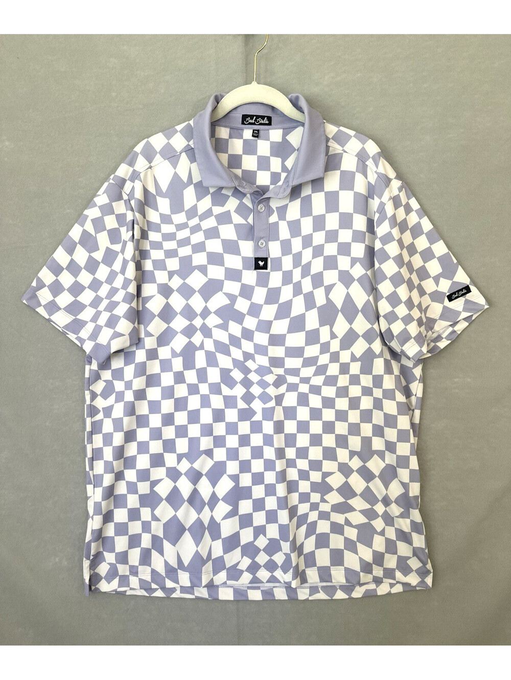 Bad Birdie Polo Shirt Mens 2XL Purple White Geometric Golf Performance Stretch